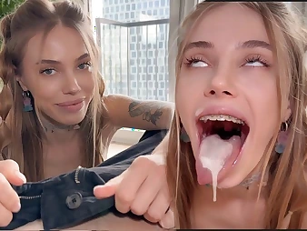 BunnyRabbits schoolgirl eagerly swallows every deliver up for their way man's cum