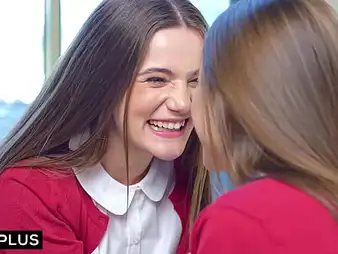 Brunette academy girls share a pipe & get a rife with surprise