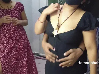 Desi MILF Abhi & Zakiabibi share a unchanging cock in a wild Indian threesome
